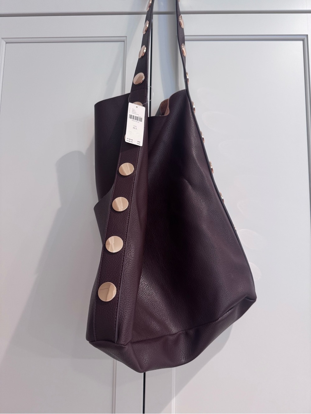 Anthropologie Dark Brown Pebbled Leather Shoulder Bag with Gold-Tone Studs. - Picture 2 of 6